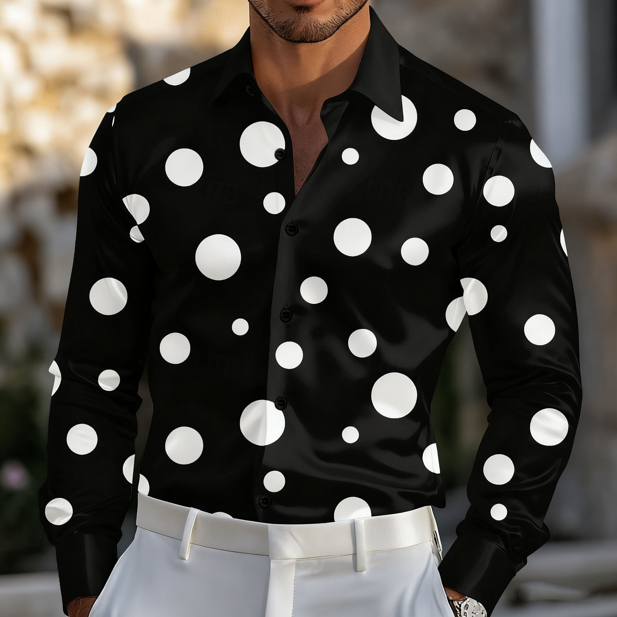 Men Formal Party Wear Shirt - Мужская рубашка в горошек с геометрическим